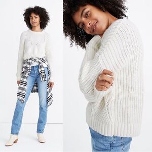Madewell • Everett Rib-Play Pullover Sweater cream chunky cable knit alpaca